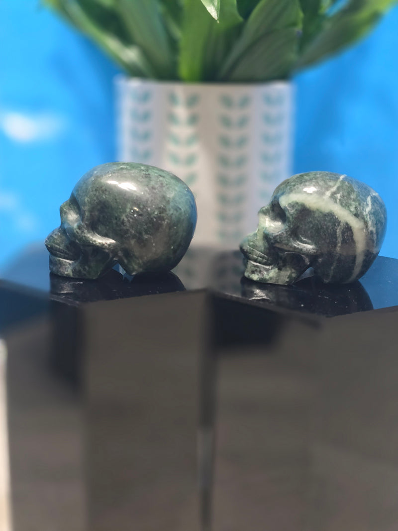 Moss Agate Skull Carving