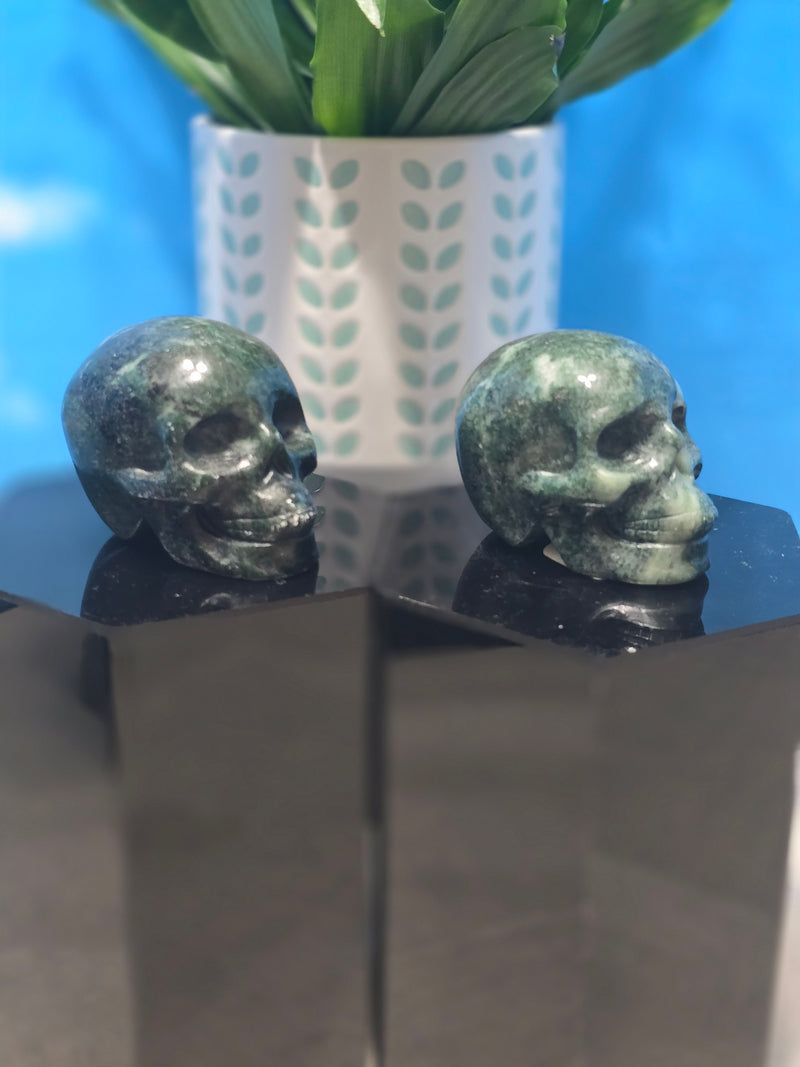 Moss Agate Skull Carving