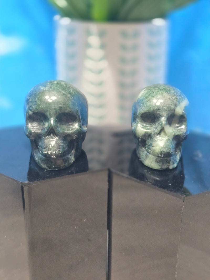 Moss Agate Skull Carving